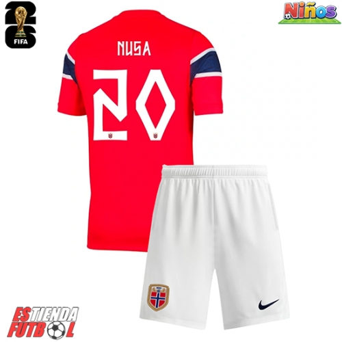 Noruega Antonio Nusa #20 Primera Equipación Niños Mundial 2026 Manga Corta (+ Pantalones cortos)